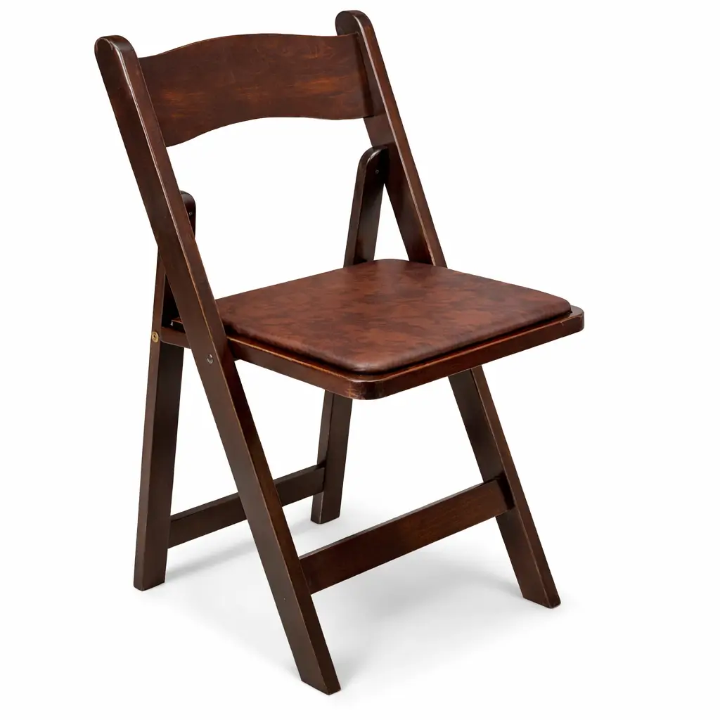 Brown wood folding chair rentals for outdoor ceremonies and events in Northwest Indiana
