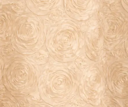 Champagne satin rosette tablecloth rental for weddings in Chicagoland