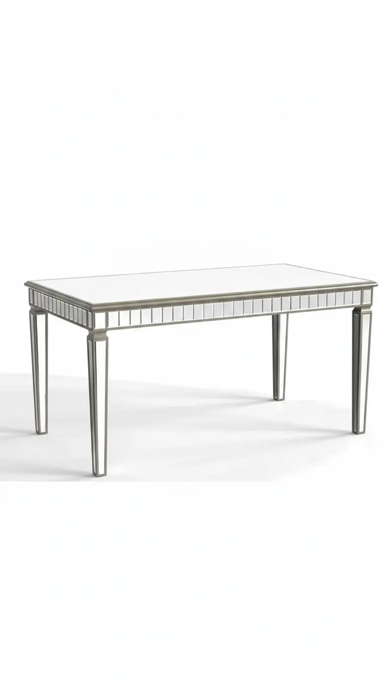 Glass mirror modern table rental for weddings and upscale events in Chicago suburbs