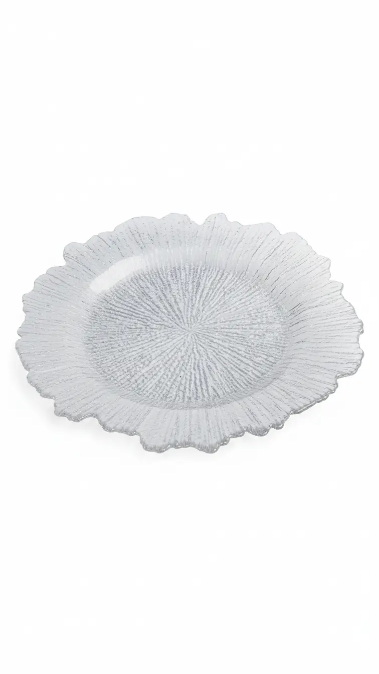 Clear reef charger plate rental for weddings and events in Chicago suburbs