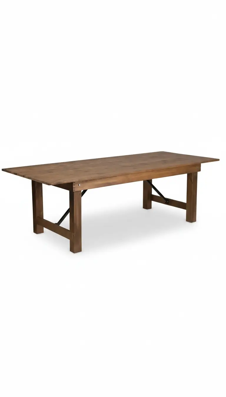 8 foot farm table rental for rustic weddings and family style dining in Chicagoland and Northwest Indiana