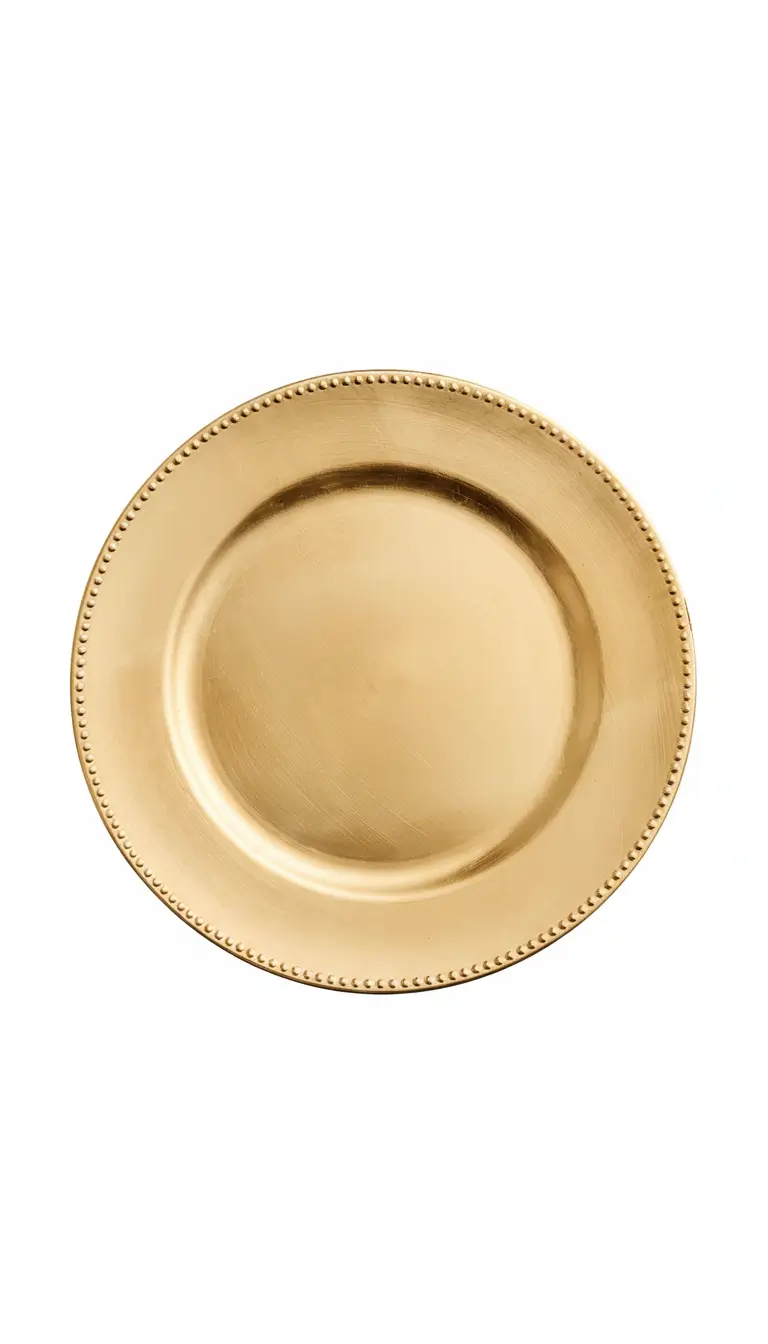 Gold beaded charger plate rental for weddings and galas in Chicagoland