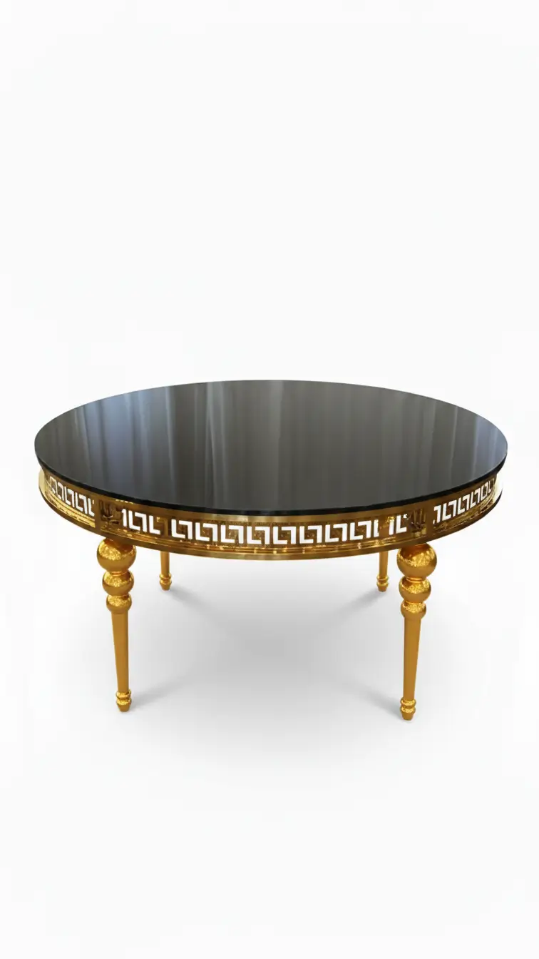 Gold and black circle modern table rental for weddings and galas in Northwest Indiana