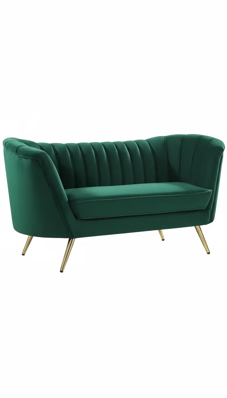 Green velvet loveseat rental for weddings and corporate events in Northwest Indiana
