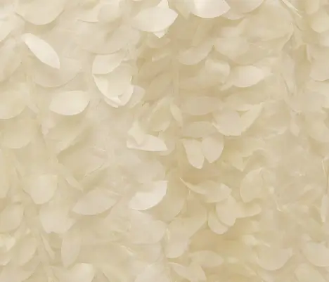 Ivory leaf petal textured tablecloth rental for weddings in Chicagoland