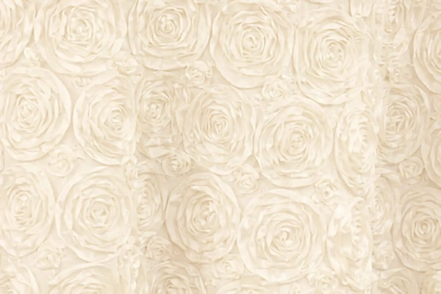 Ivory satin rosette linen rental for weddings and galas in Northwest Indiana