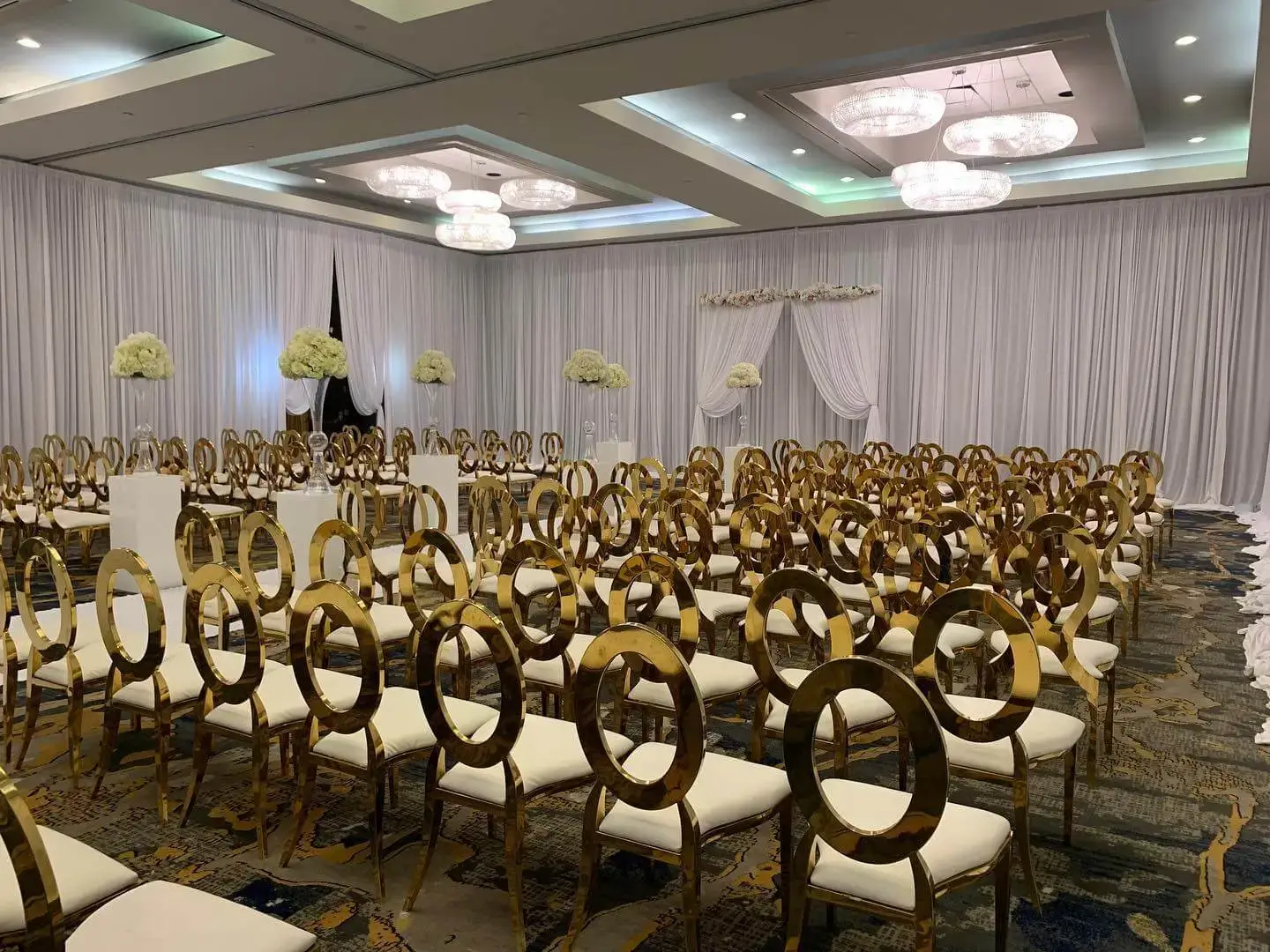 Metallic chair rentals for wedding ceremonies and corporate events in Chicago suburbs