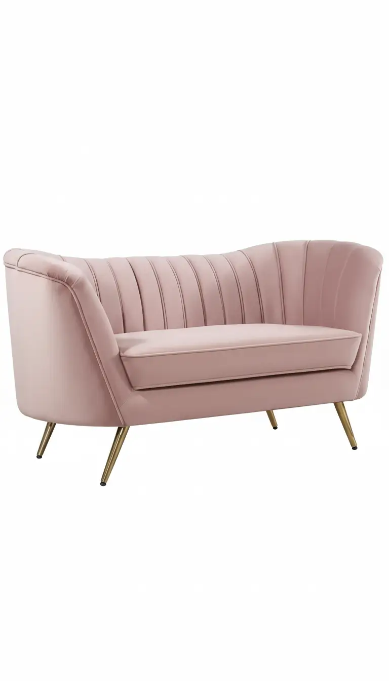 Pink velvet loveseat rental for weddings and quinceañeras in Chicagoland