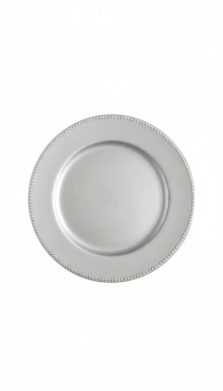 Silver beaded charger plate rental for formal events in Chicago suburbs