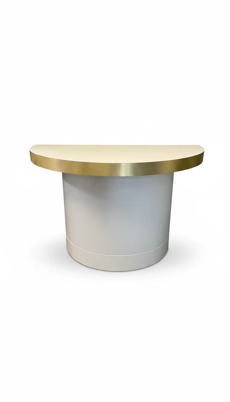 Gold and white wooden modern table rental for weddings in Chicago suburbs