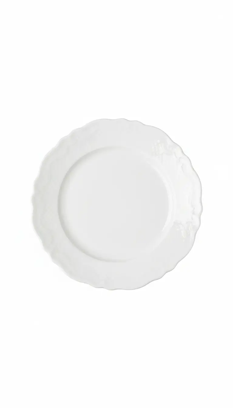White scallop charger plate rental for weddings and banquets in Northwest Indiana