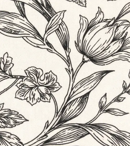 Black French toile floral linen rental for formal and vintage events in Chicago suburbs