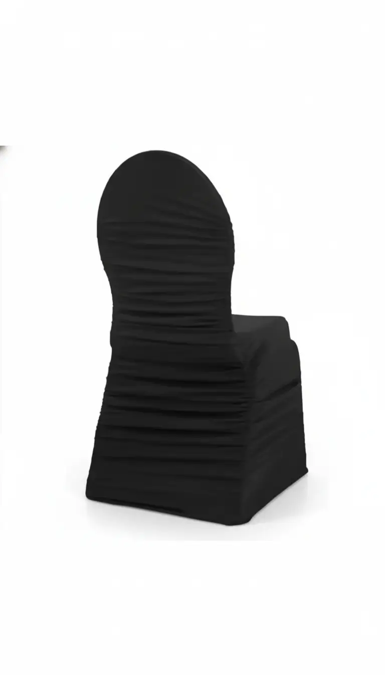 Black ruched chair cover rentals for galas and corporate events in Northwest Indiana