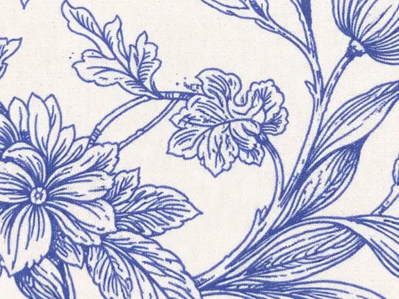 Blue French toile floral botanical linen rental for garden weddings in Chicagoland