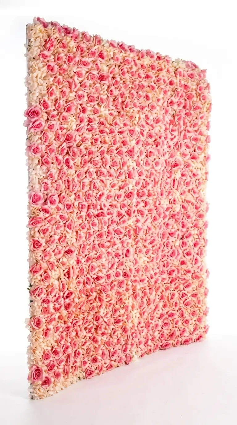 Blush and hot pink floral wall rental for quinceañeras and celebrations in Chicagoland