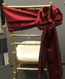 Satin bow top side chair sash rental for banquets in Chicago suburbs