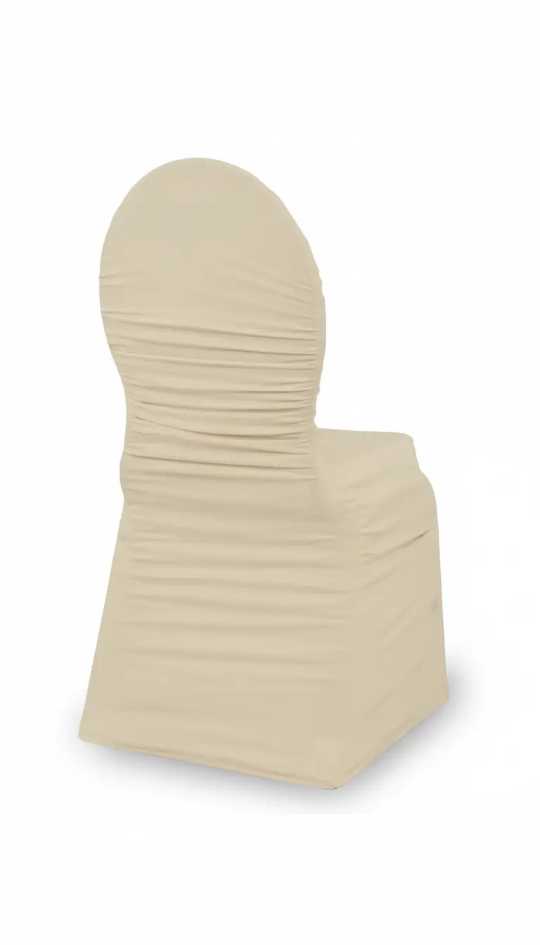 Champagne ruched chair cover rentals for weddings in Chicago suburbs