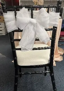 Chiffon bow tie chair sash rental for galas and weddings in Chicagoland