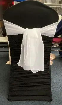 Chiffon flip over chair sash rental for weddings and galas in Chicagoland