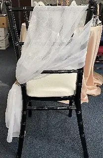 Chiffon side mesh chair sash rental for weddings in Northwest Indiana