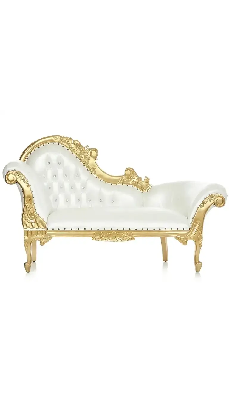 Gold Cleopatra chaise lounge couch rental for quinceañeras and birthday parties