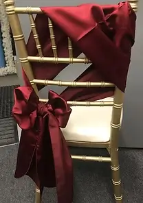 Satin flip over bow left chair sash rental for weddings in Northwest Indiana