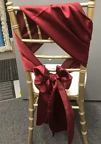 Satin flip over bow middle chair sash rental for formal events in Chicagoland