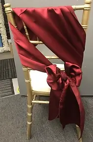 Satin flip over bow right chair sash rental for banquets in Chicago suburbs