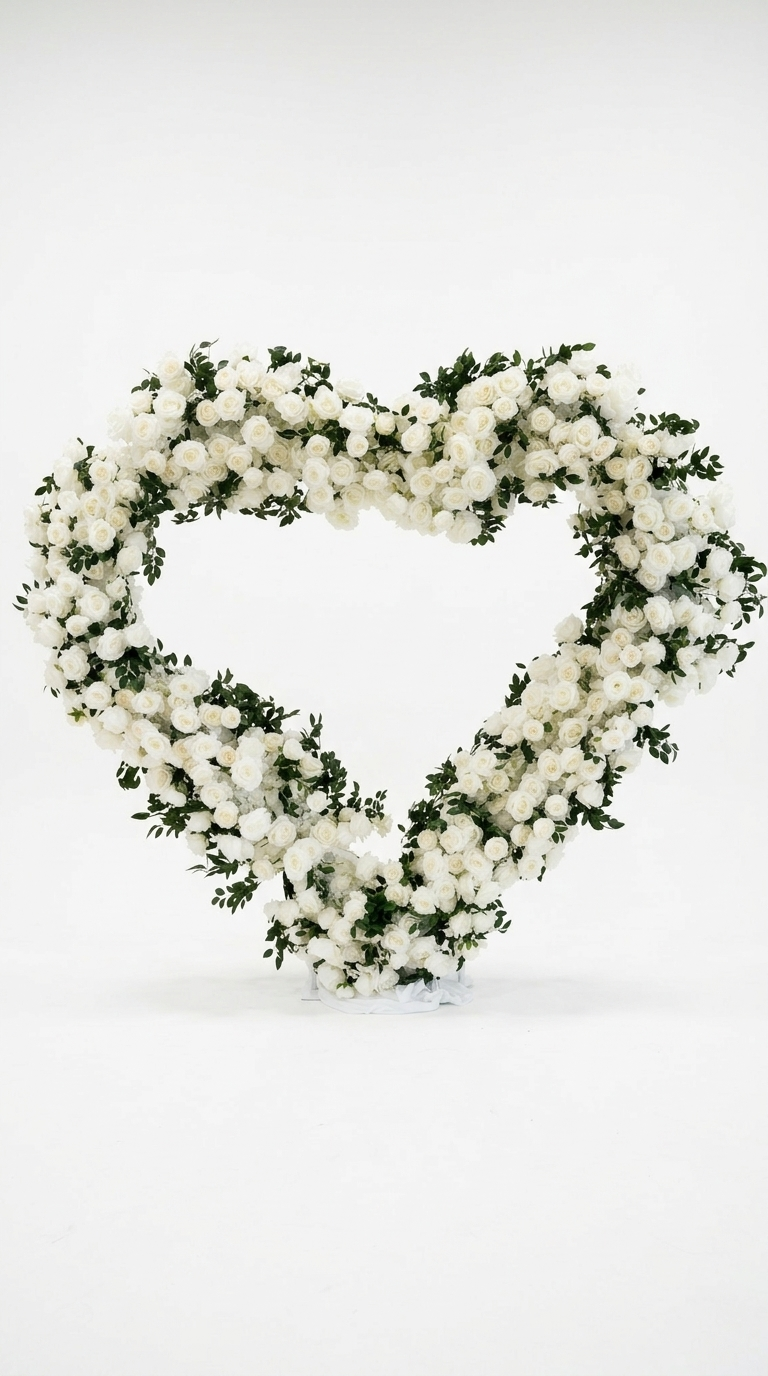 Customizable heart floral frame rental for weddings and photo moments in Chicago suburbs