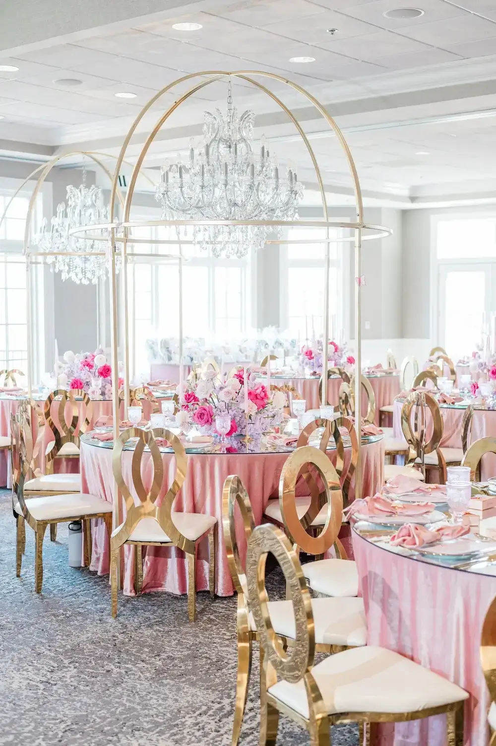 Pink mirror top table rental for bridal showers in Chicagoland IL
