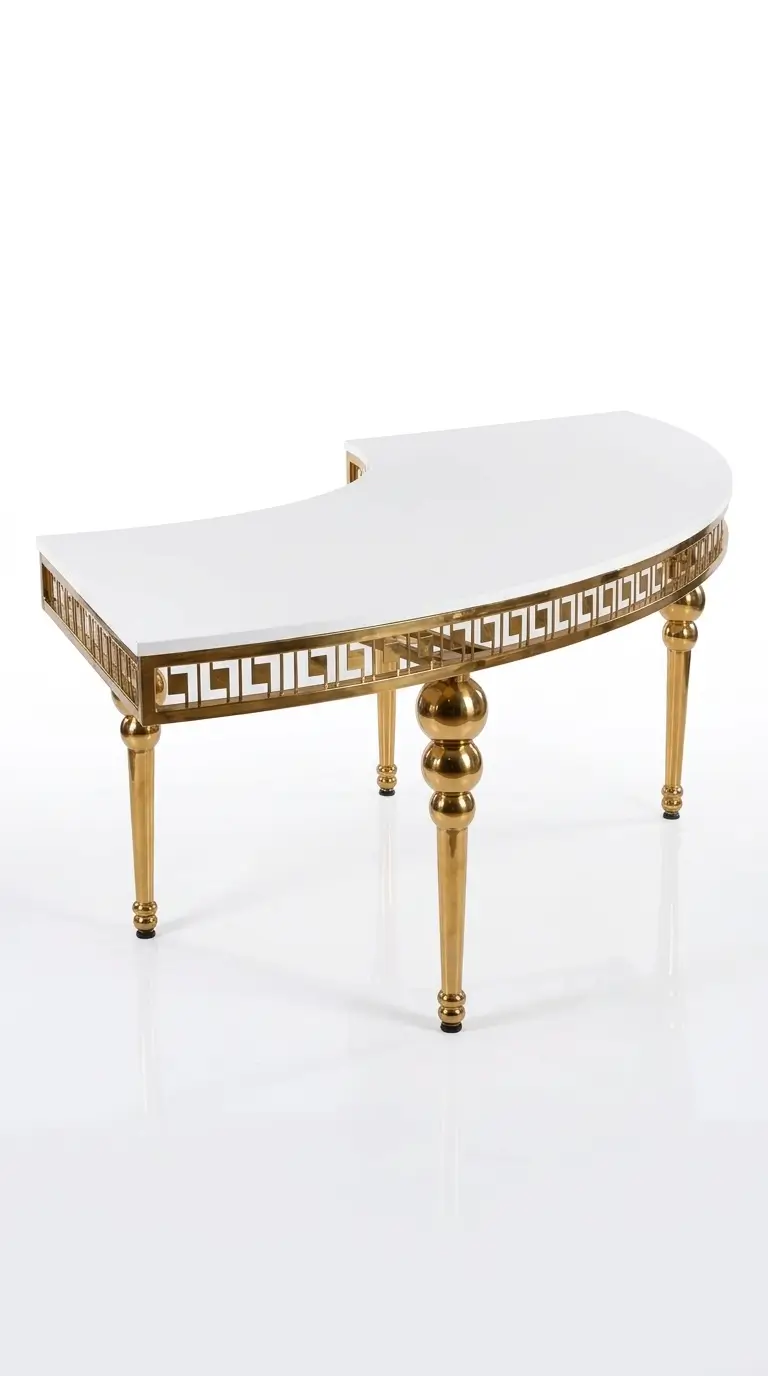 Gold serpentine modern table rental for wedding head tables in Chicagoland