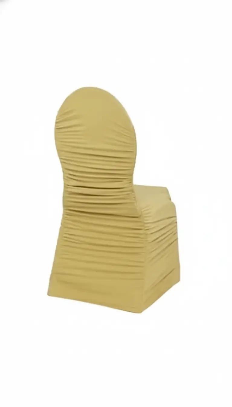 Gold ruched chair cover rentals for weddings and quinceañeras in Chicagoland