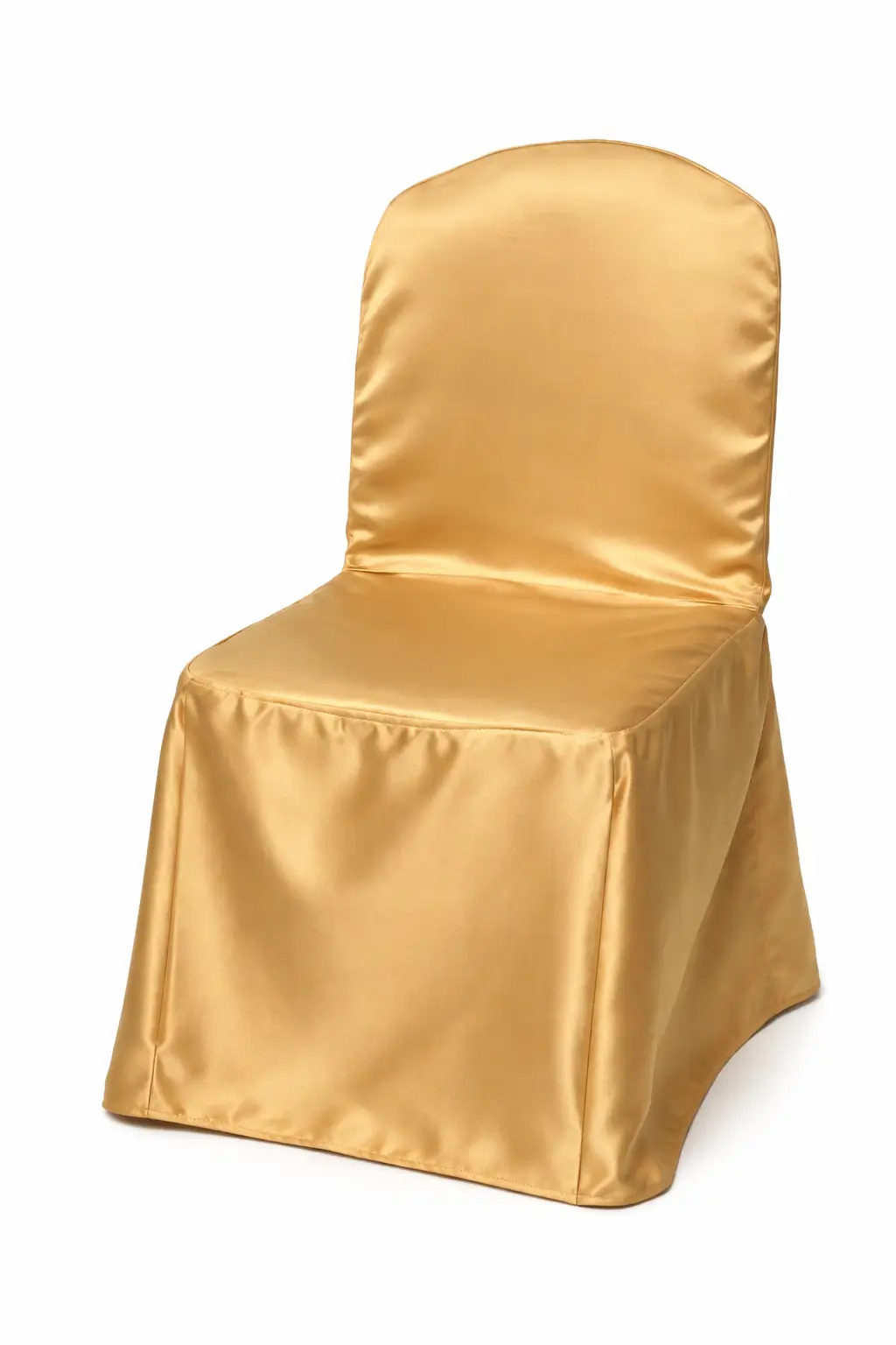 Gold satin chair cover rentals for weddings and quinceañeras in Chicagoland