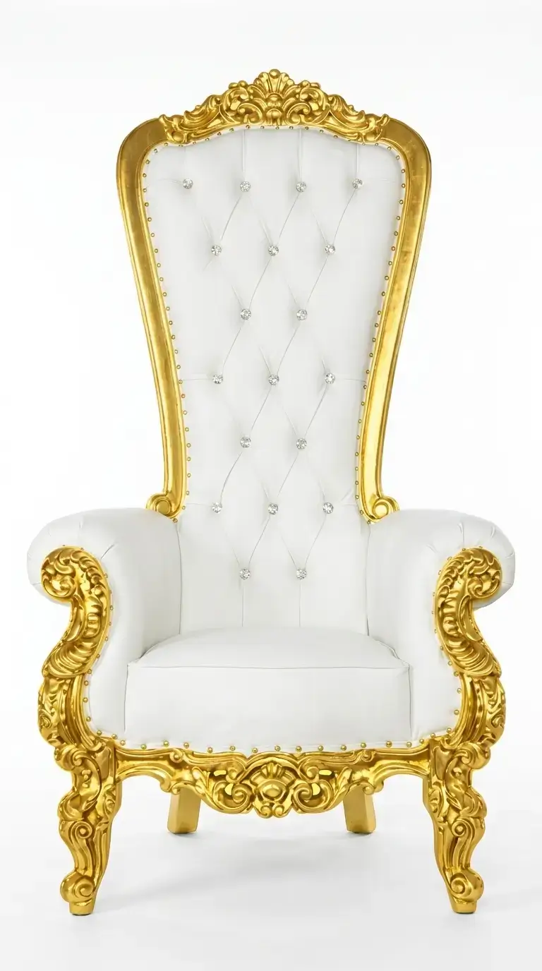 Gold throne chair rental for weddings and quinceañeras in Chicagoland