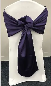 Satin half moon chair sash rental for formal events in Northwest Indiana