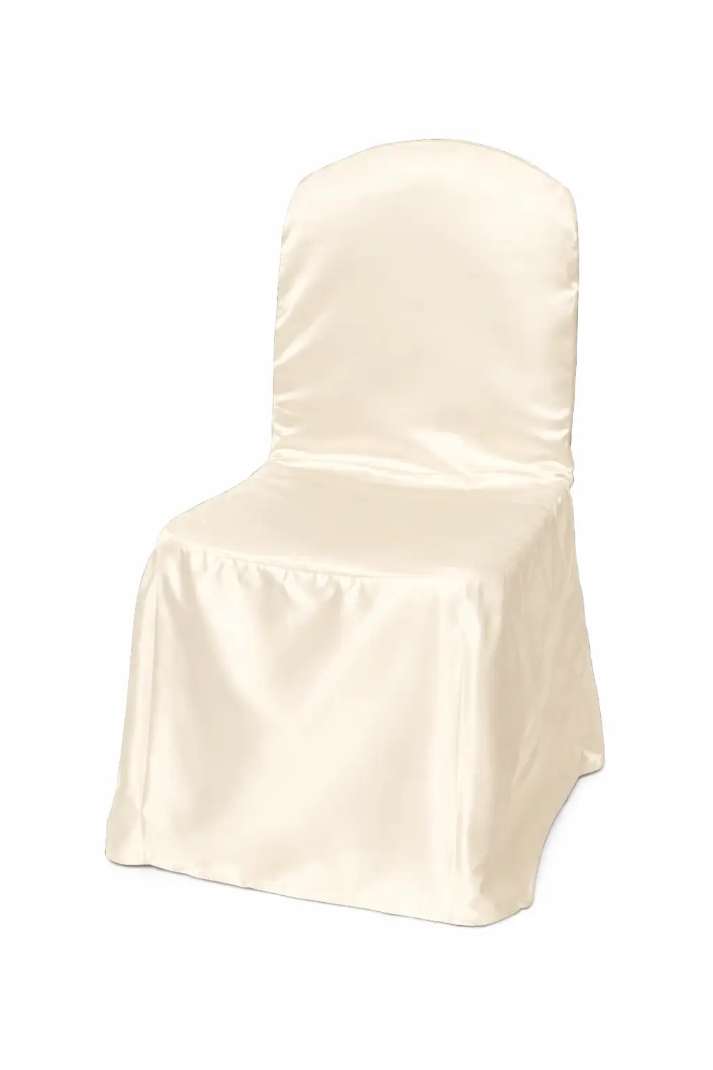 Ivory satin chair cover rentals for weddings and formal events in Chicago suburbs