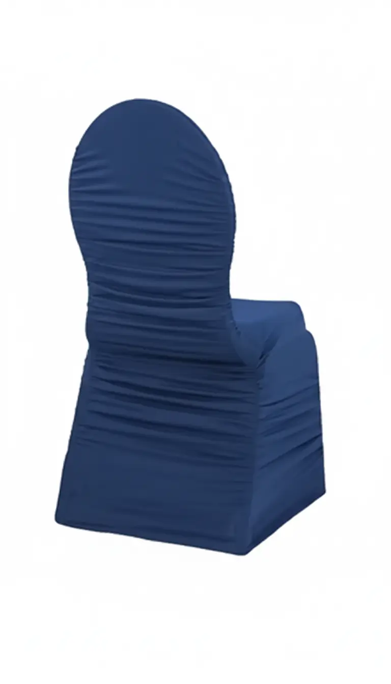 Navy blue ruched chair cover rentals for formal events in Chicago suburbs