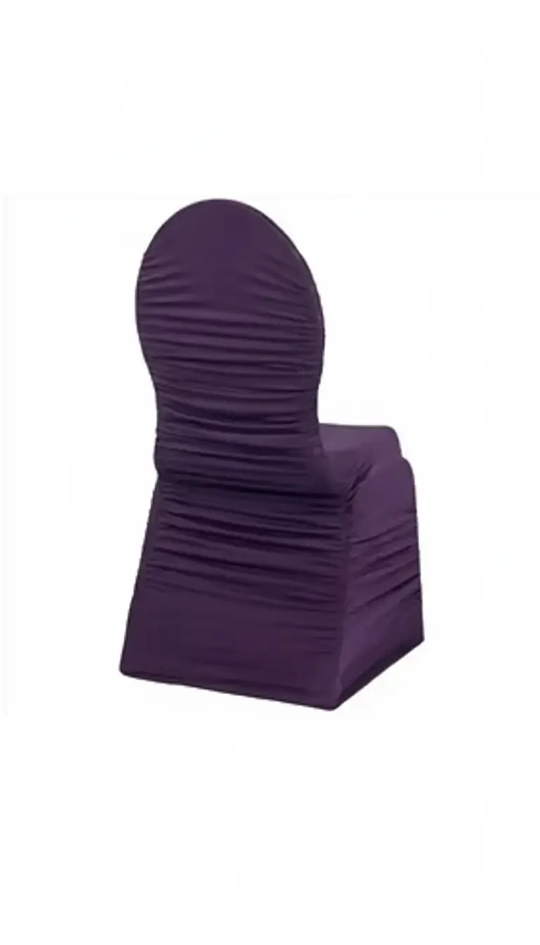 Plum ruched chair cover rentals for weddings and quinceañeras in Chicagoland