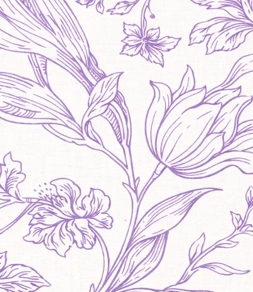 Purple French toile floral linen rental for weddings and garden events in Northwest Indiana