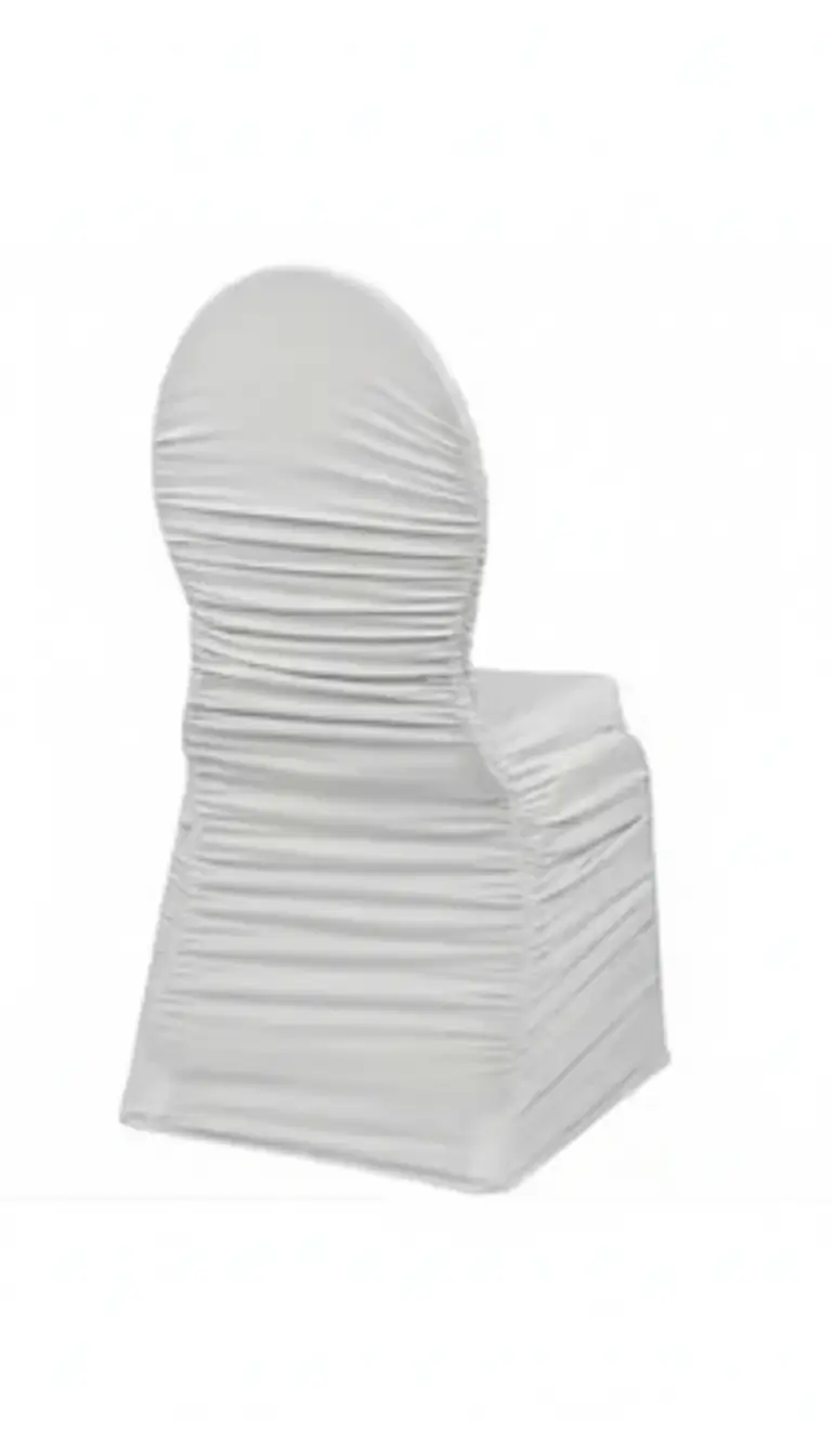 Silver ruched chair cover rentals for galas and formal events in Northwest Indiana