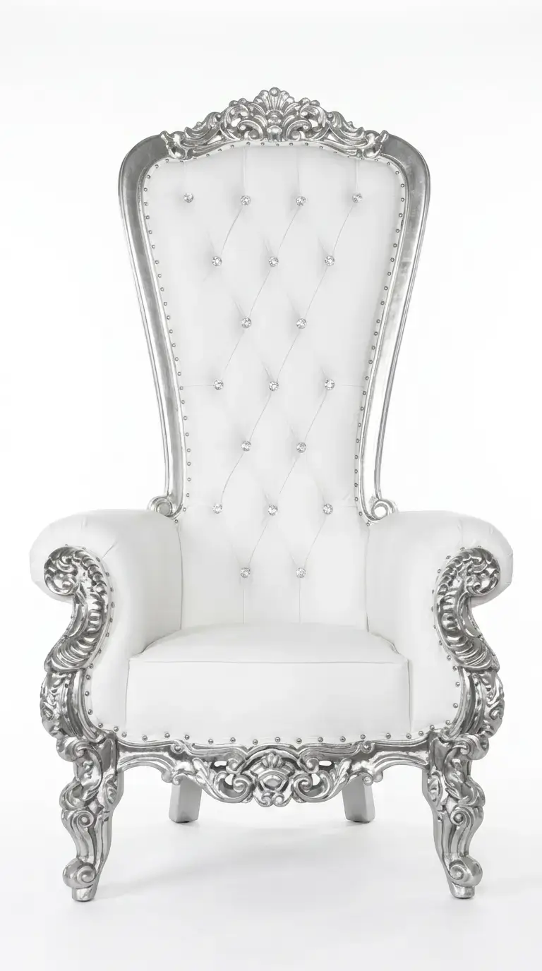 Silver throne chair rental for weddings and celebrations in Chicagoland
