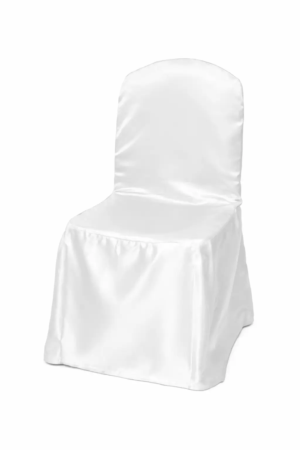 White satin chair cover rentals for weddings and banquets in Chicagoland