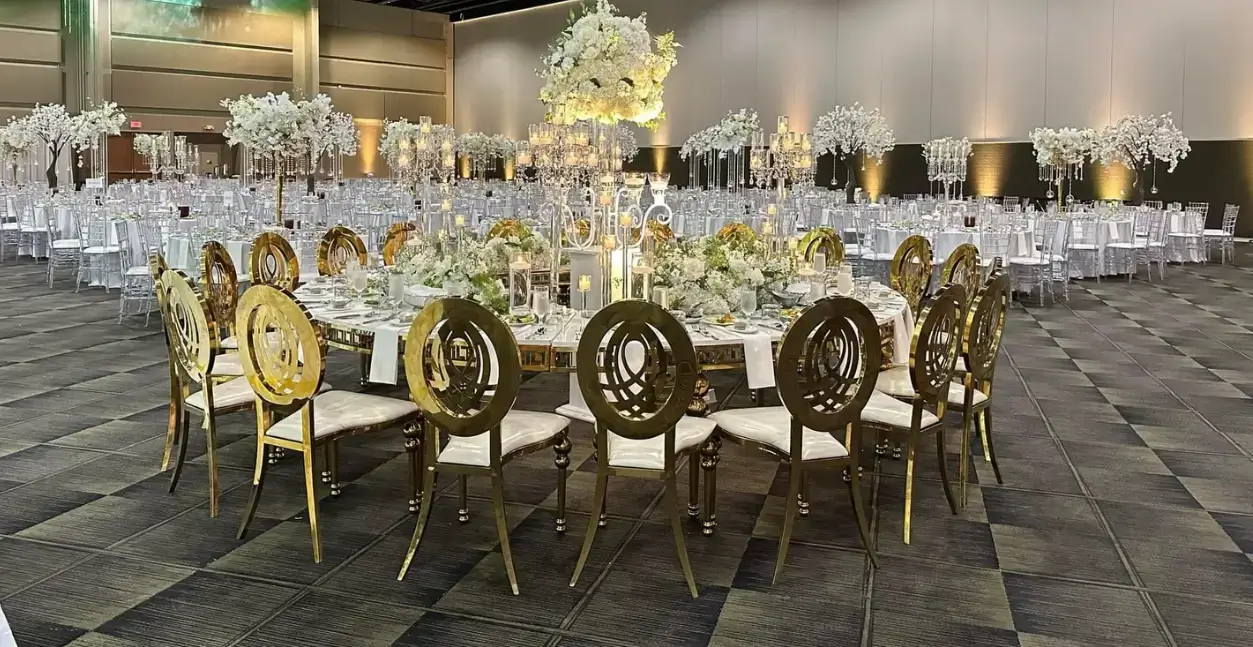 Gold metallic chair rentals for weddings in Naperville Orland Park Tinley Park IL