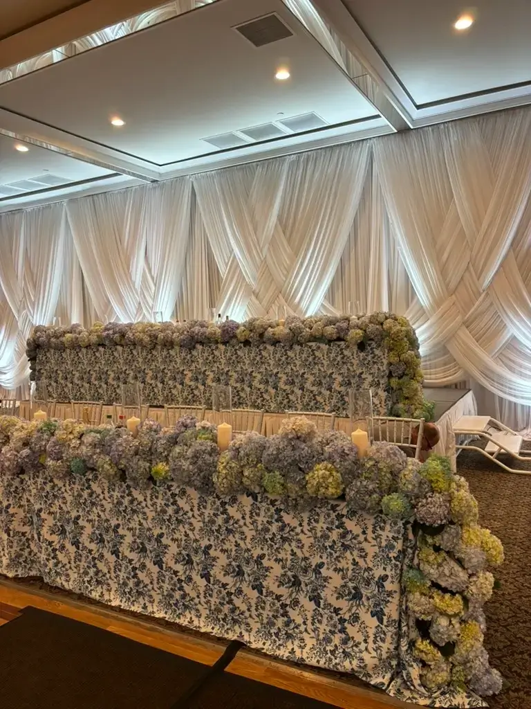 Wedding head table design with modern table rentals Chicago and Northwest Indiana