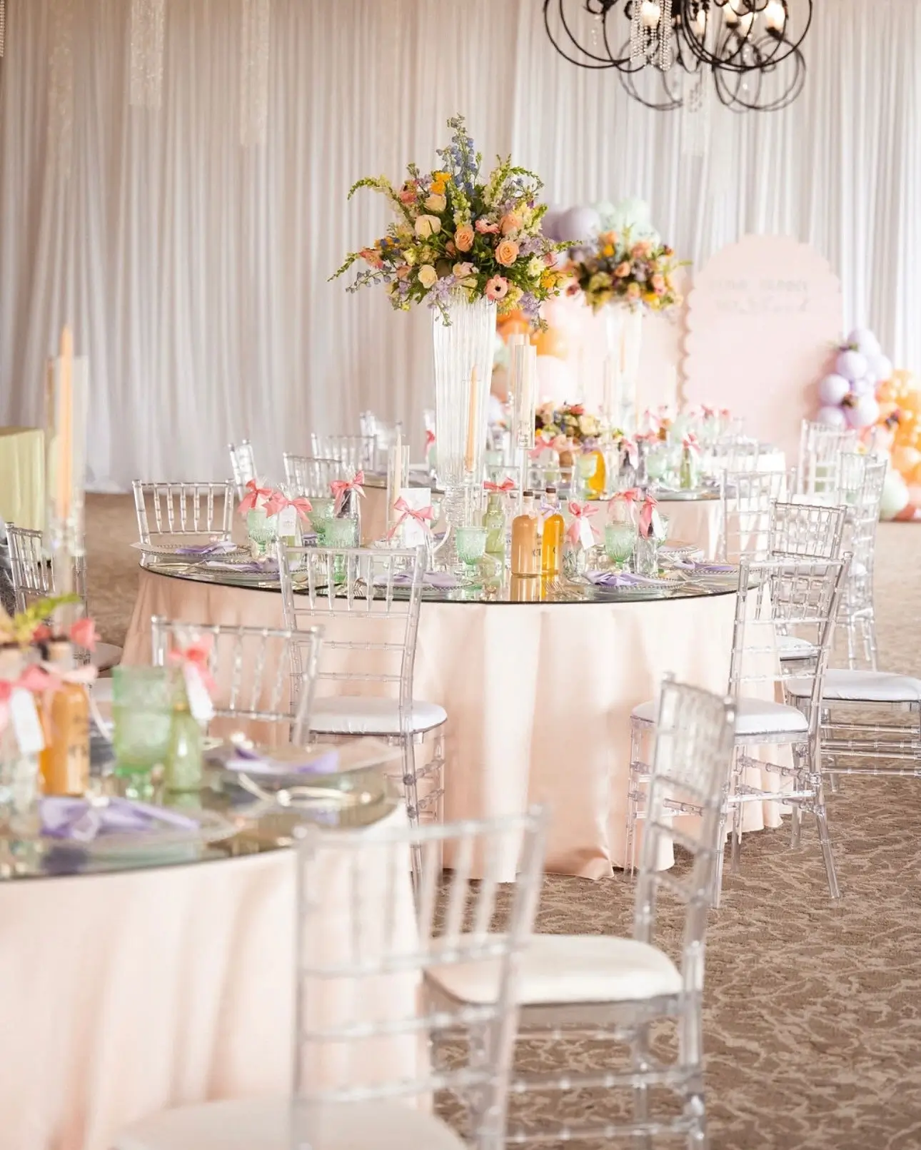Baby shower rental setup chairs linens decor Chicagoland IL