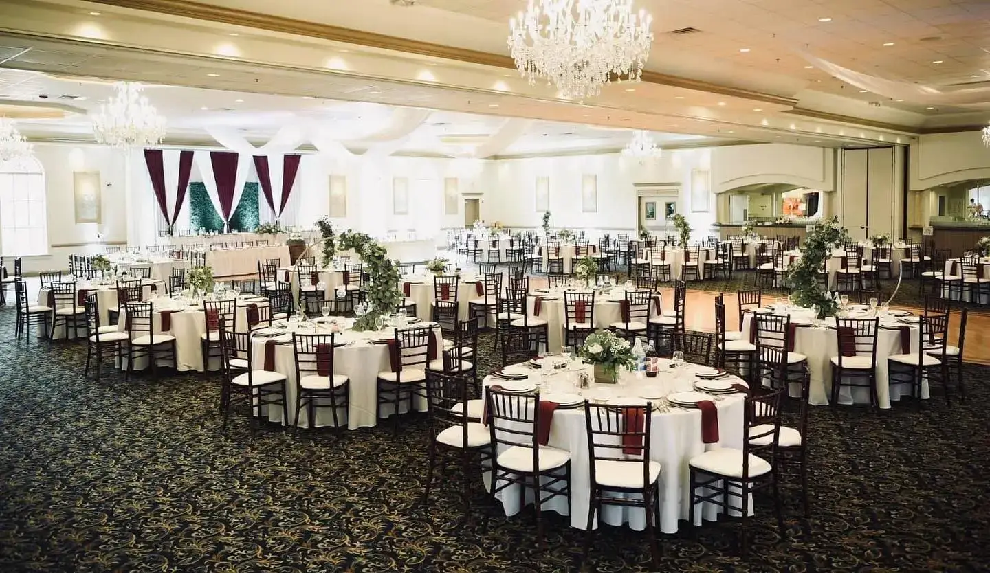 Full wedding banquet setup rentals chairs linens tableware Chicagoland IL
