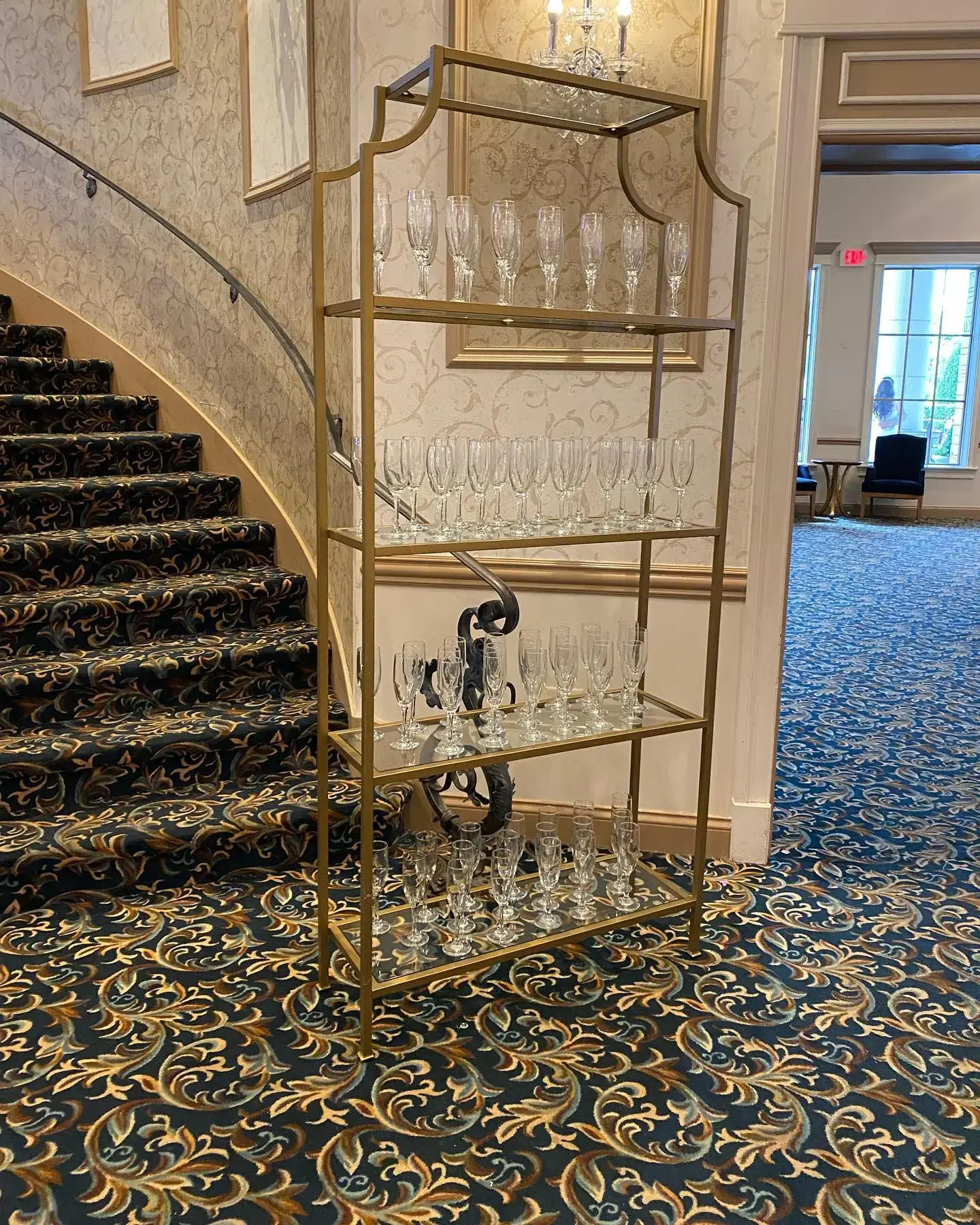 Gold display shelving rental for events weddings and quinceañeras Chicagoland IL