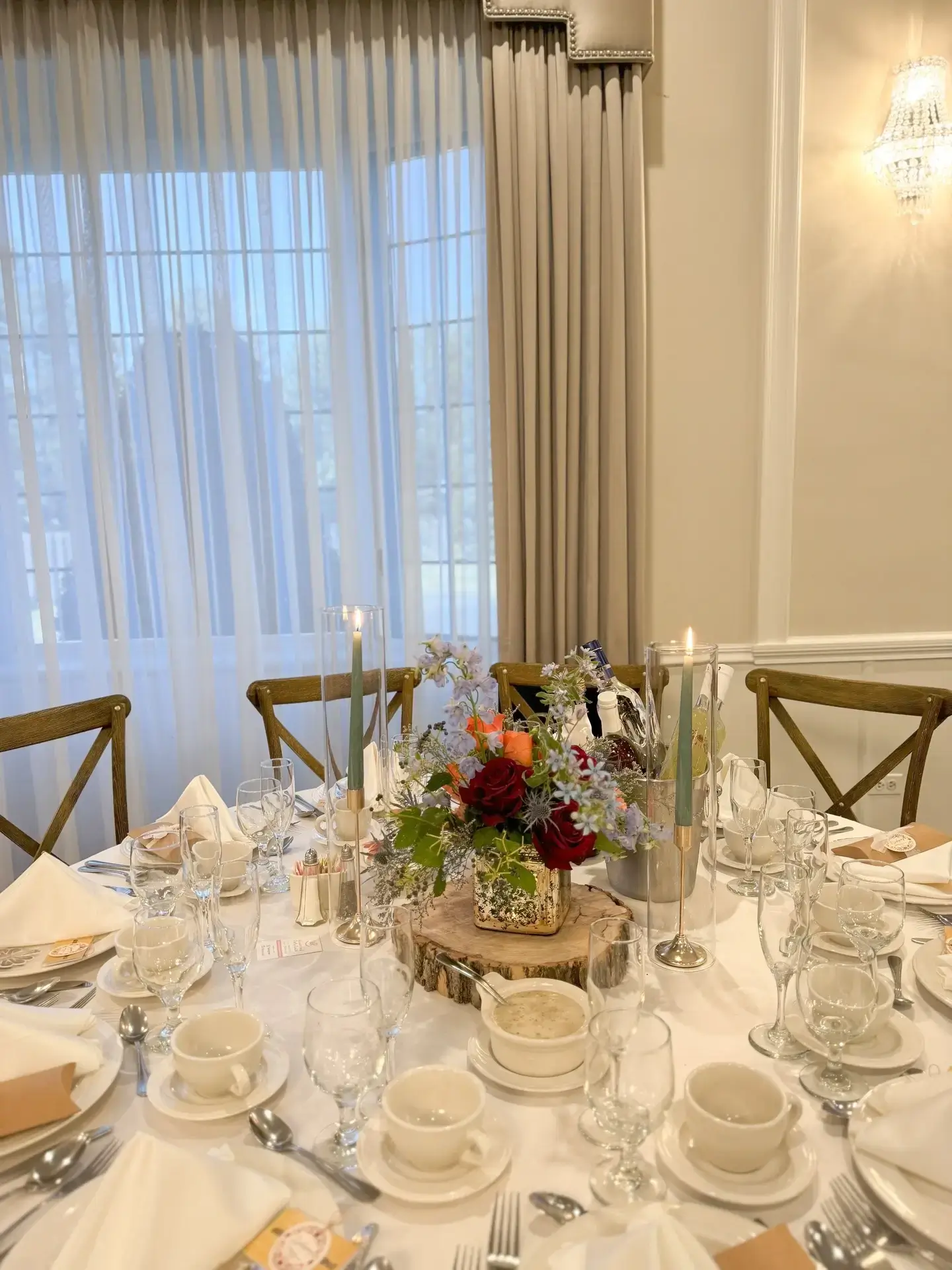 Rustic guest table decor rental for weddings and events Chicagoland IL