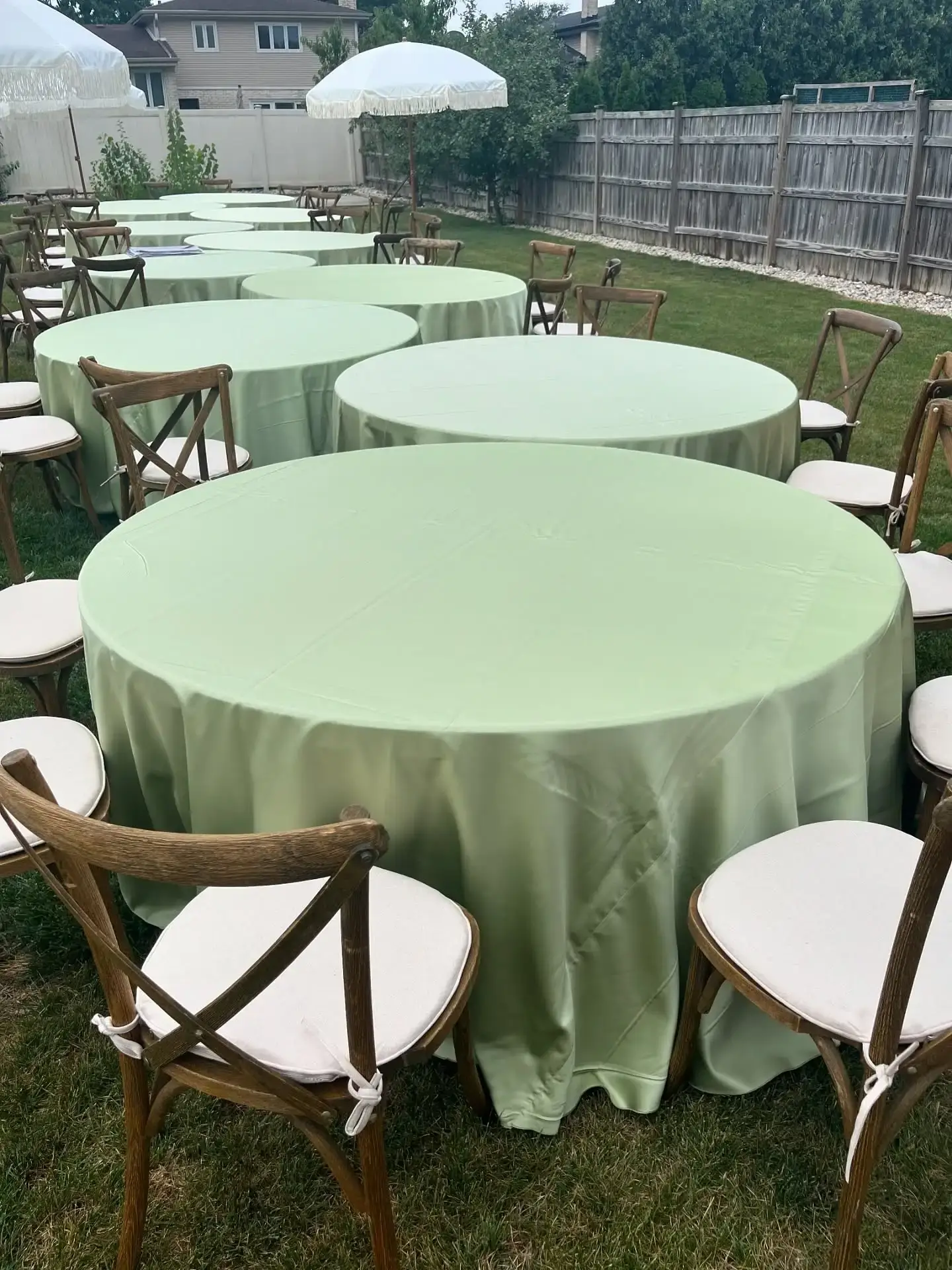 Kiwi satin lamour tablecloth rental for events Chicagoland IL