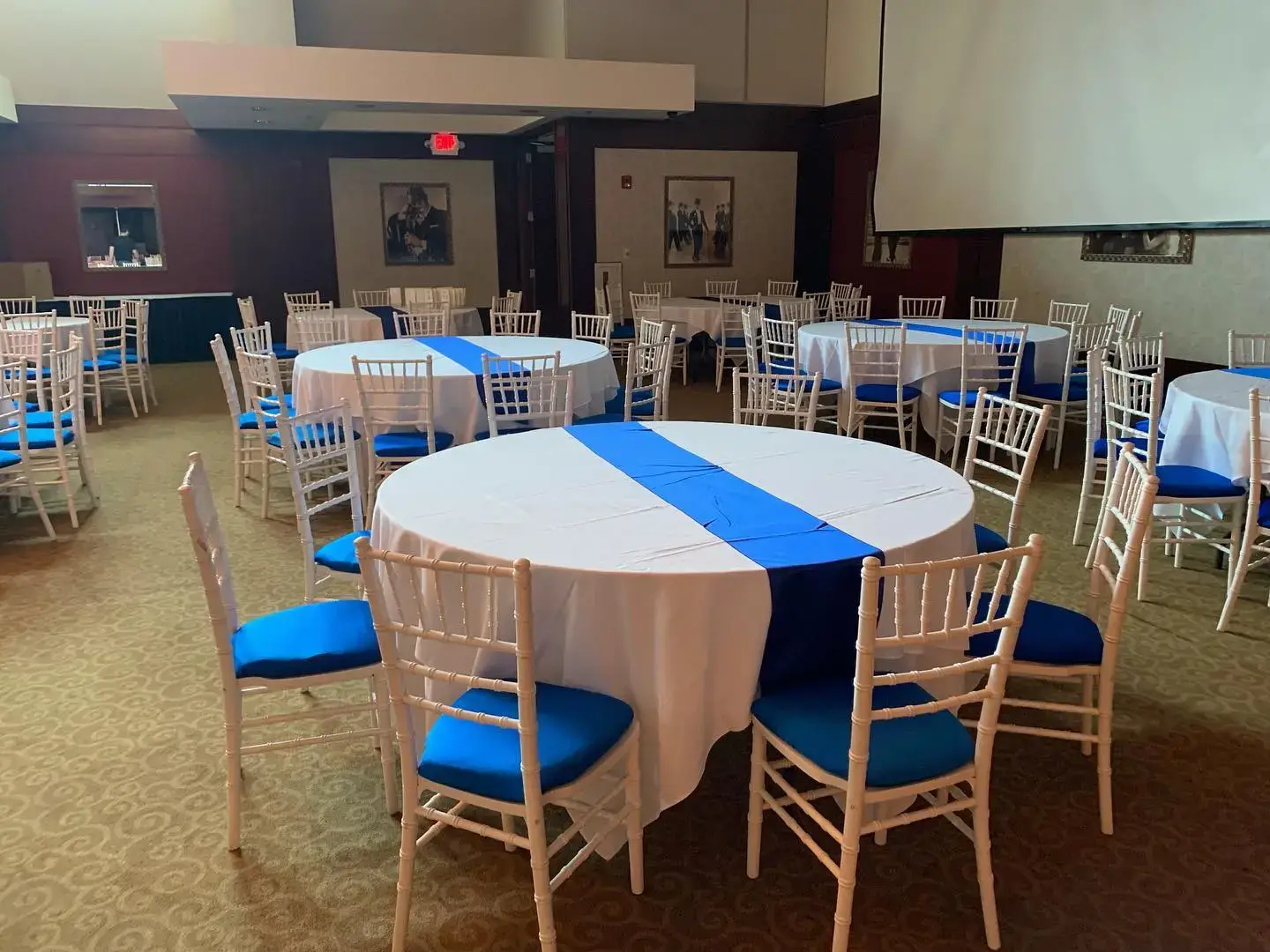 White chiavari chair with royal blue cushion rental Chicagoland and Northwest Indiana